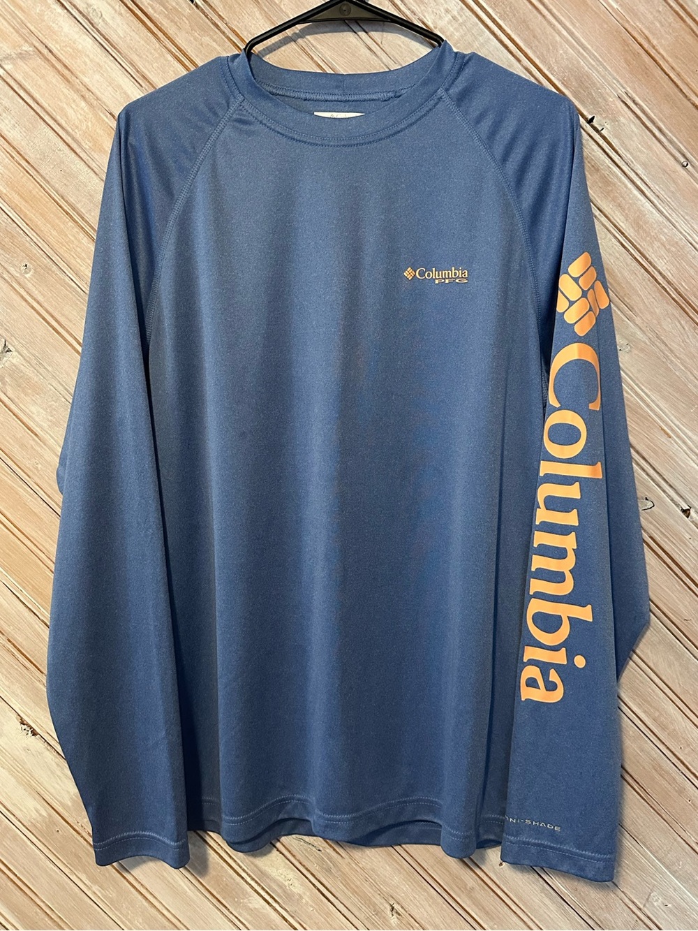 Columbia PFG Long-Sleeve Performance Tee in Navy Blue & Orange Logo